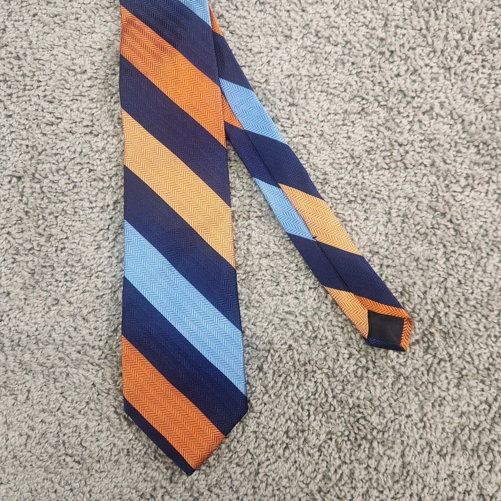 Brooks Brothers Tie Striped Necktie Blue Orange 100% Silk Made‎ USA Formal